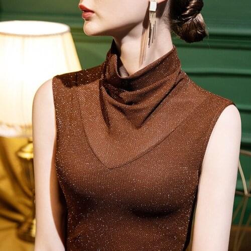 Freeshipping Women Soft Mesh T-shirt Turtel Solid color Lady Top Sleeveless Summer Womens clothing All match Female T-shirts