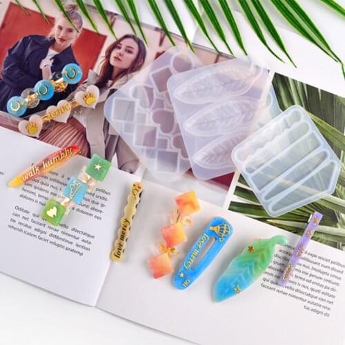 Geometric Barrette Hair Clip Silicone Mold Jewelry Epoxy Resin Acrylic DIY Hairpin Keychain Bookmark Casting Making Tool