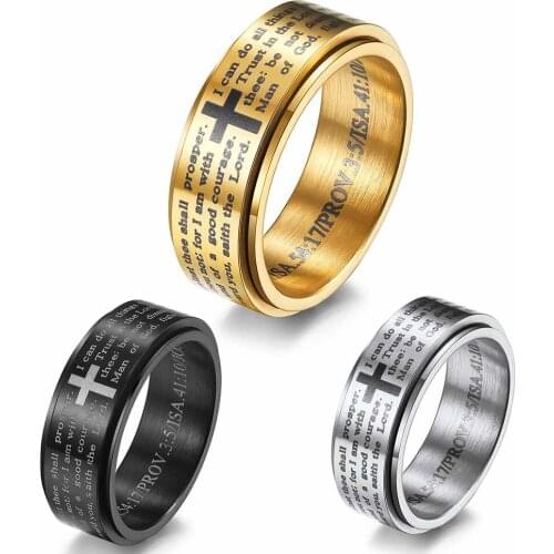 8mm Personalized Rotatable Ring for Men Women Stainless Steel Spinner Inspirational Jewelry Strength Gift