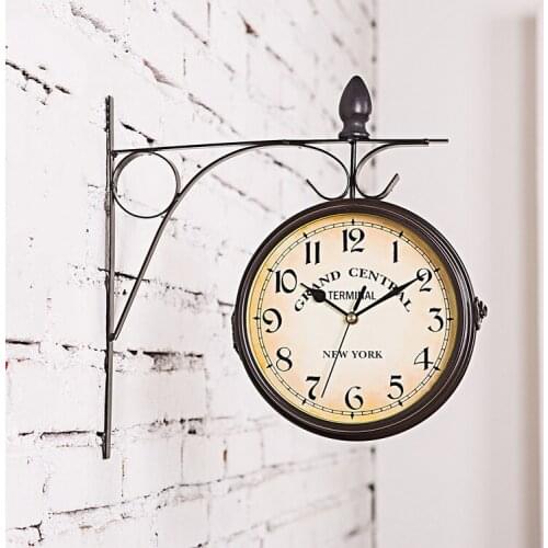 Creative atmospheric metal European-style retro mute wall clock living room bedroom home decoration double-sided iron wall clock