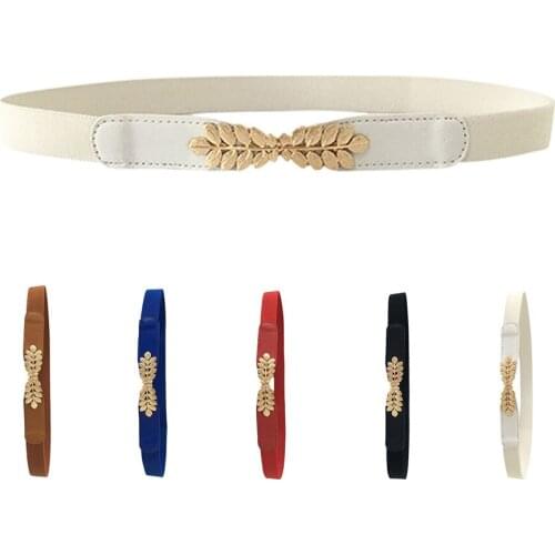 Leaf Tight Elasticity Belt Ladies Slim Fashion Waist Belt Dress Access Thin Shiny Skinny Leather Women Dress Belt ремень женский