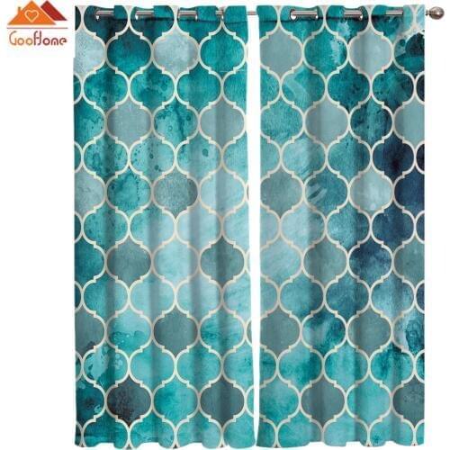 Moroccan Green Pattern Doodling Window Curtains Living Room Outdoor Fabric Drapes Curtain Home Decor