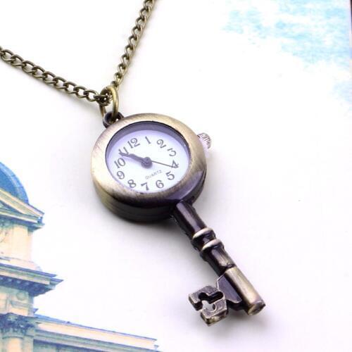 GENBOLI Mens Womens Retro Vintage Key Shaped Design Pocket Watch Necklace Wall Chart Pendant Watches relogio masculino