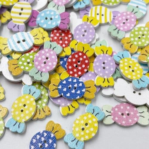 New 100pcs Wholesale Print Dots Candy Wood Buttons Clothing Sewing WB232