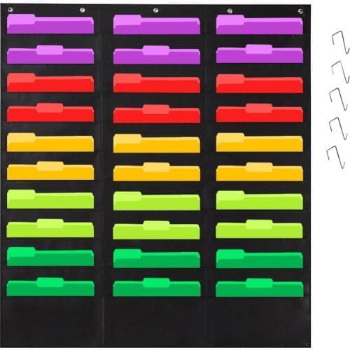 Organization Pocket Chart Wall File Pocket Folder Organizer with 30 Pocket Chart Plus 5 Hangers Hooks, The Perfect Pocket Chart