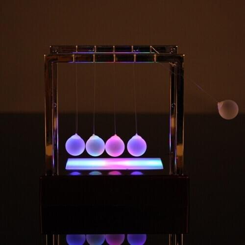 Newton Pendulum LED Light Swing Balls Ornaments Balance Pool Physical Energy Conservation Model Metal Craft Home Decor Gift Toys