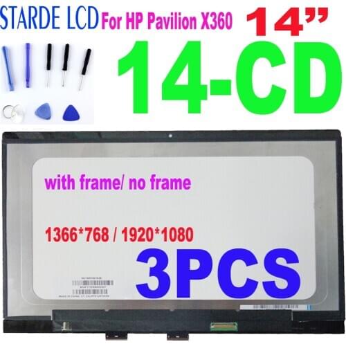 3PCS 14" LCD For HP Pavilion X360 14-CD 14 CD Series Laptops Touch Screen LCD Display Assembly Replacemnt Panel with Frame