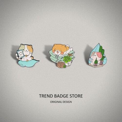 Cartoon cute cat sunshine room do green plants pillow sleep lie-in leisure selfie fashion pin