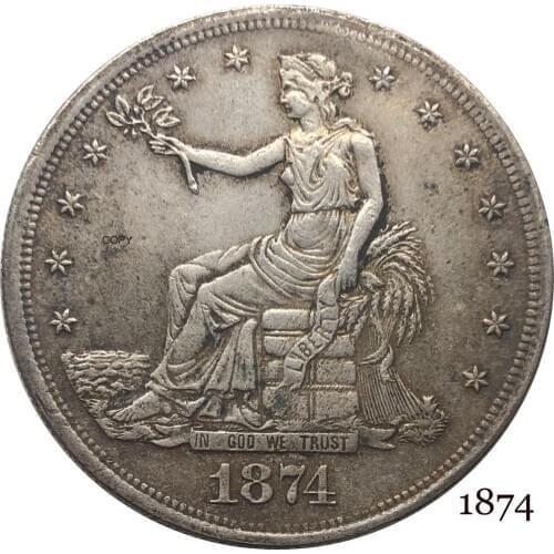 United States America 1874 1 Trade One Dollar US In God We Trust With Motto 420 Grains 900 Fine Silver Plated Copy Coin