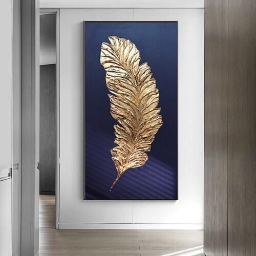 Modern Abstract Golden Feather Leaf Picture Canvas Art Wall Painting Posters And Prints For Gallery Decoration Cuadros No Frame