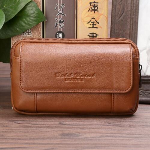 GOLD CORAL Genuine Leather Male Small Fanny Pack Waist Belt Bag Fashion Phone Pouch Wallet Purse Travel Waist Pack For Man 2018