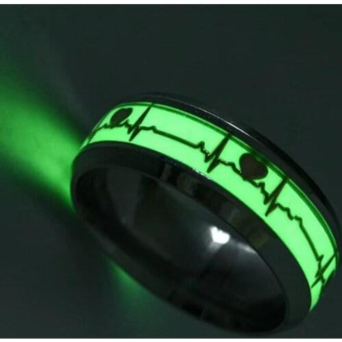 Luminous Fashion Man Minimalist Stainless Steel Glowing Ring Couple In The Dark Jewelry Black Domineering