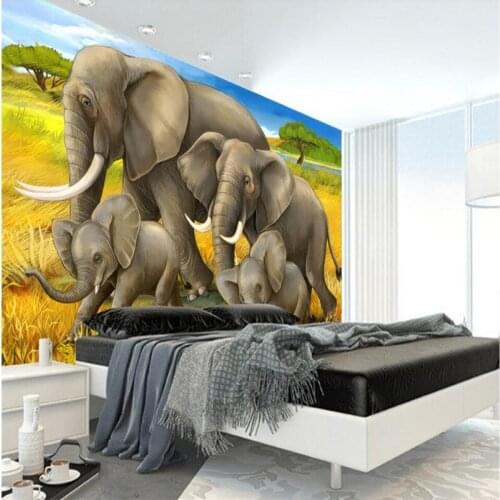 Wellyu HD elephant mural art warm background wall custom large mural green silk wallpaper papel de parede
