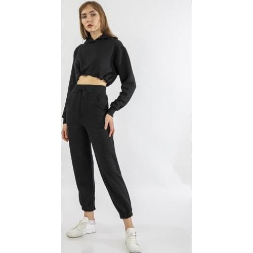 Hooded Sweatshirt Short Crop Autumn Winter 2020 Ladies Turtleneck