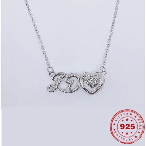 Real S925 Sterling Silver Letter Love Heart Moving Necklace Pendant For Women Fashion Simple Trend ins Clavicle Chain Jewelry