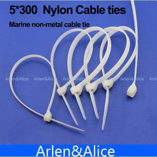 100pcs 5mm*300mm Nylon cable ties stainless steel plate locked for boat vessel with Marine non-metal tie