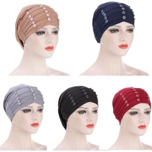 2020 Muslim Full Cover Inner Hijab Caps Stretch Beading Turban Cap Islamic Bonnet Solid Color Under Scarf Caps Turbante Mujer