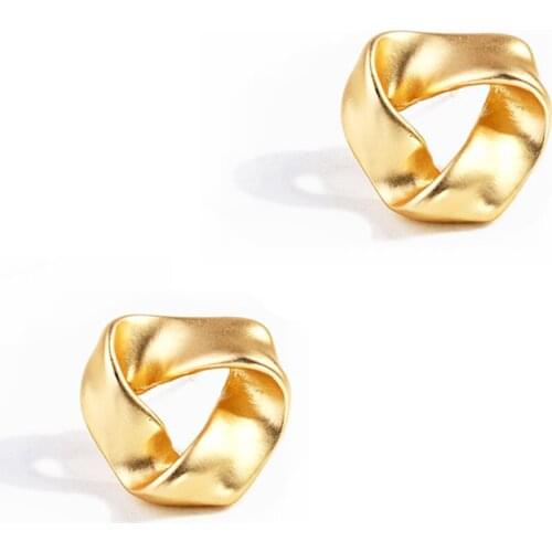 2021 Fashion Gold Color Simple Geometric Triangle Twisted Stud Earrings for Women Ladys Hollow Out Earrings Female Girl Jewelry