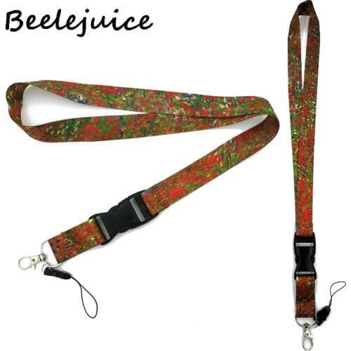 24pcs Van gogh oil painting Poppy field June Neck keychain necklace Anime Cartoon Neck Strap Lanyard ID badge holder Keychain