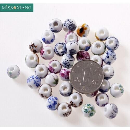 50pcs/lot 8MM 10MM 12MM Vintage Round Shape Chinese Ceramic Beads Fit Necklace Bracelets Diy Spacer Beads for Jewelry Making