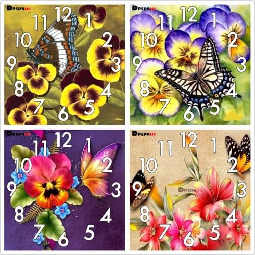 Full Diamond Painting Cross Stitch With Clock Mechanism Mosaic 5D Diy Square/Round Flower Butterfly 3d Embroidery Gift HK510