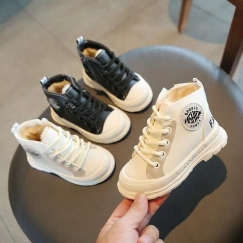 Kids Girls Thick Cotton Shoes Baby Boots Boys Baby Plush Warming Shoes Children Cashmere Velvet Boots Waterproof Winter/autumn