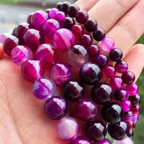 4 6 8 10 12mm Natural Stone Fuschia Striated Agates Onyx Beads Round Loose Spacer Beads For Jewelry Making DIY Charm Bracelet