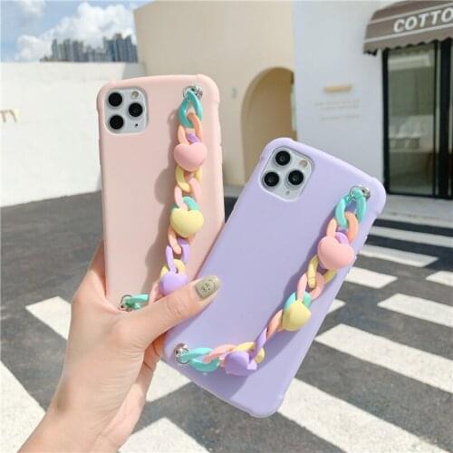 Wrist Chain Case for iPhone 11 Pro 12 Pro Max XR X XS Max Anti-fall Cases Love Heart Chain for iPhone 12 Mini 7 8 Plus SE 2020