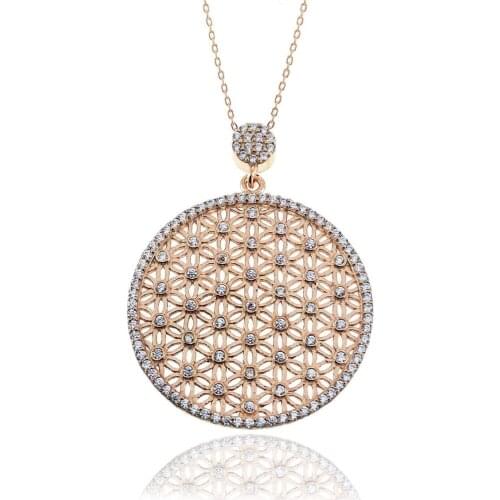 Zircon Stone Rose 925 K Silver Lady Flower of Life Necklace