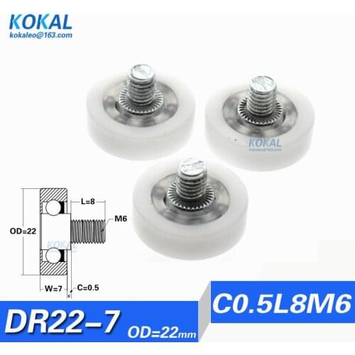 [DR22C0.5L8]Free Shipiing 10pcs M6 screws plastic ball bearing roller wheel bill sorting machine drawer pulley 22mm M6 Screw