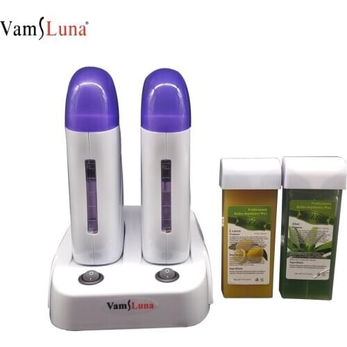 Double Depilatory Wax Heater With 2 Wax Cartridge Hot Body Hair Removal Roll On Depilation Waxing Machine For Salon Beauty