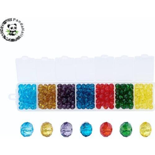 PANDAHALL Faceted Rondelle Glass Beads Mixed Color Beads For Jewelry Making 4x6mm/8x6mm, Hole: 1mm; About 378pcs/168pcs box