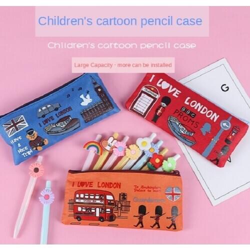 Canvas British Style Zipper Pencil Case School Kawaii Pencil Bag Pouch Office Students Kids Cute School Supplies Stationery