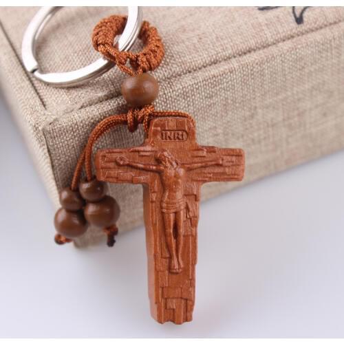 Christ cross Catholicism Cross Key Pendant Natural Wooden Lovers Creative Gift for Safe Key Pendant