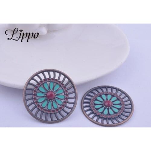 12pcs Antique Copper Color Enamel Round Earrings Connector Blue Pendant DIY Jewelry Findings