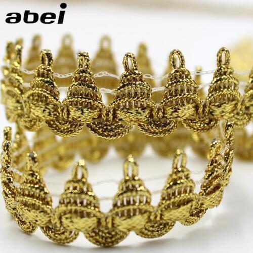 10yards/lot 1.7cm Crocheted Gold Lace Trimming Ribbon Tape diy Wedding Cosplay Clothes Sewing fabric Handmade Headwear Ornaments