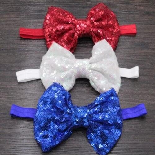 9pcs/lot Trendy Children July 4th Souvenir 5" Sequins Bow Elastic Infantile Headband Hot-sale DIY Kids Hair Accessories