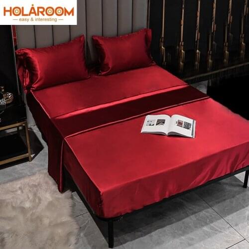 Washable Bed Cover Artificial Satin Silk Fitted Sheet High-End Solid Color Mattress Cover Elastic Band Quilted Bed Protector