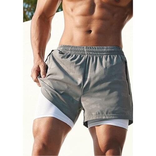 SIPERLARI Mens Sports Shorts Fake two Camouflage Running Pants Summer New Quick-drying Fitness Jogger Double Layer Shorts