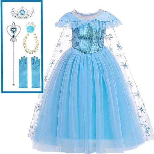 Fancy Cosplay Snow Queen Princess Dress Clothing Girls Elsa Dress Anna Kids Childrens Costumes Birthday Party Robe Infantil