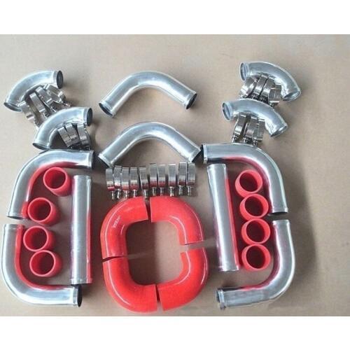 NEW Universal 2" 51mm Aluminum Intercooler Turbo Piping pipe Kit + RED hose kits