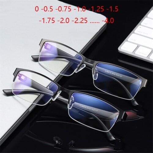 Half Frame Mens Finished Myopia Glasses Business Metal 1.56 Aspheric Prescription Spectacle Male SPH 0 -0.5 -0.75 To -4.0