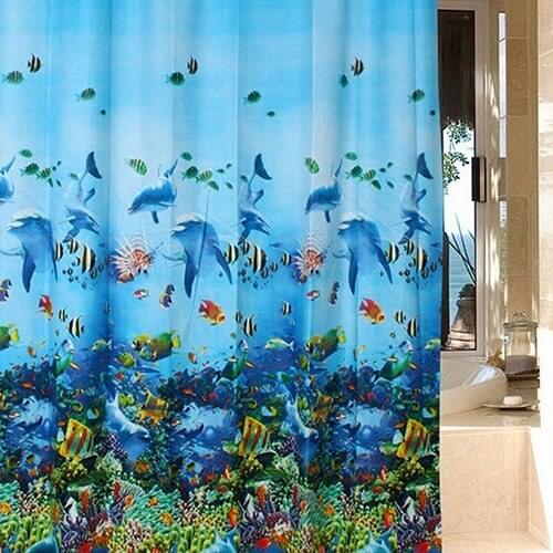 Ocean Sea Life Fish Colorful Bright Waterproof Shower Bathroom Curtains With Hook Rings