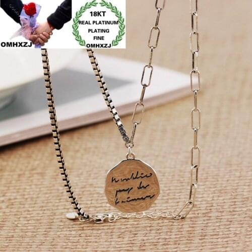 OMHXZJ Wholesale NA372 European Fashion Fine Woman Girl Party Birthday Wedding Gift Round Words 18KT White Gold Pendant Necklace