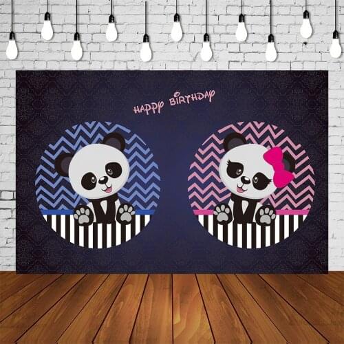 Panda Birthday Party Backdrop Twins Panda Boy And Girl Banner Baby Shower Cake Table Decoration Photo Background Studio Posters