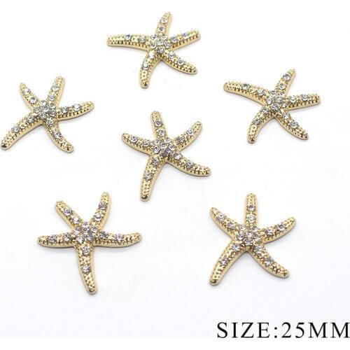 Selling flash diamond 10pcs 25MM starfish alloy rhinestone button jewelry parts accessories festival production design decoratio
