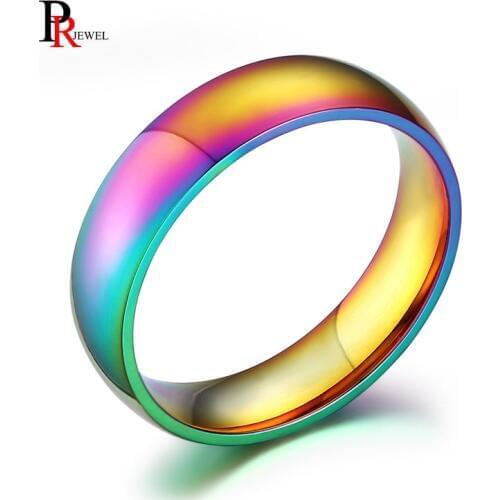Man Women Rainbow Colorful Ring Stainless Steel Wedding Band Ring Width 6mm Size 7-14 Gifts