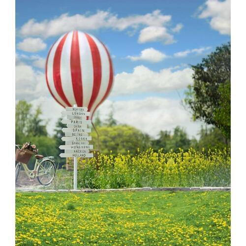 TR Spring Field Background for Wedding Photography Yellow Meadow Flower Grass Tree Air Balloon Nature Photo Backdrops Customize