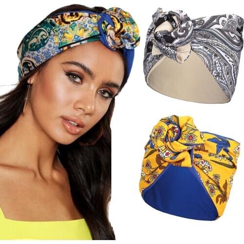 Haimeikang Wire Headband Turban Bandana Printing Headbands Womens Fashion Multi Use Adjustable Hair Band Hair Accessories