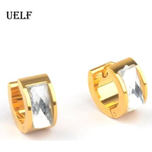 Uelf 1 Pair Gold Plated Huggies Earrings Small Round Rhinestones Hoop Earrings Womens Hot Fashion Jewelry Gifts Free Shipping